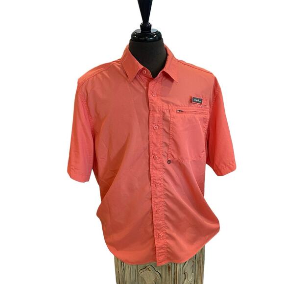 XXL Eddie Bauer Coral Solid Fishing Button Down Shirt Short Sleeve Men’s - Picture 1 of 7